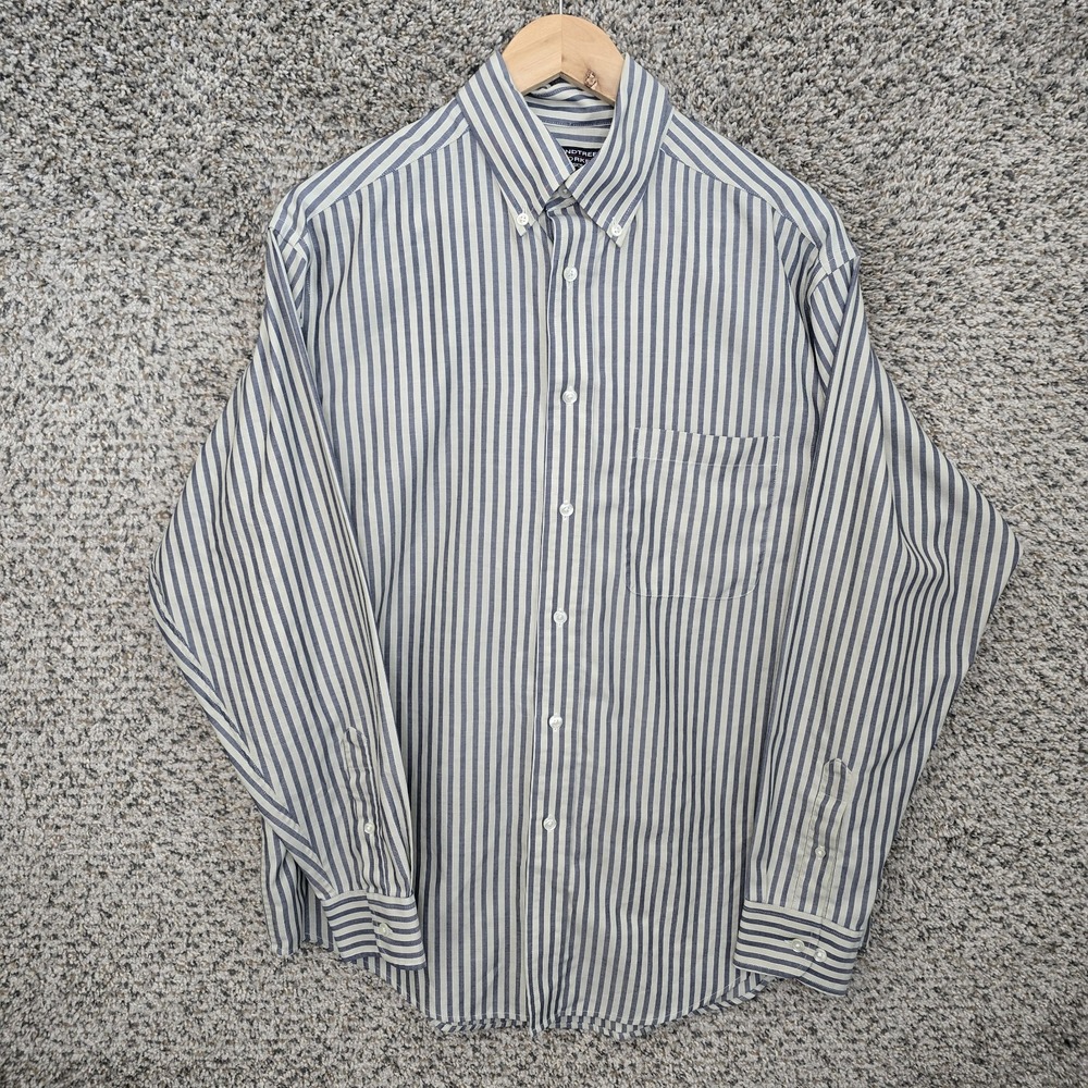 Roundtree & Yorke Dress Shirt Mens Medium Blue Striped Cotton Blend Pocket